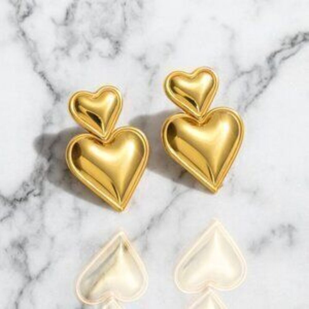 Ariana Double Heart Stainless Steel Earrings Y2K Minimalist